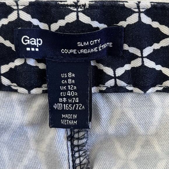 GAP Pants Women's Slim City Fit Navy & White Print Ankle 8R - Picture 4 of 7